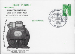 France 1981. Entier Postal Repiqué. Compteur à Sous, Paiement Du Gaz Par Ouverture Du Robinet. 1897 Roussel-Nicolle - Gaz