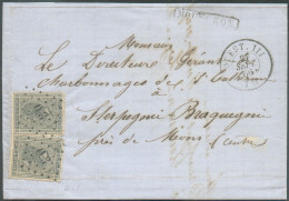 N°17(2) - 10 Centimes Gris, 2 Ex., Obl. LP. Ambulant O.3. Sur Lettre De MOUSCRON + Càd OUEST. III Du 27 Septembre 1866 V - 1865-1866 Profile Left