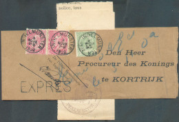 N°56-58(2) Obl. Sc INGELMUNSTER Sur Bande D'imprimée Croisée En EXPRES Le 3 Novembre 1902 + Cachet Communal (violet), En - 1865-1866 Perfil Izquierdo