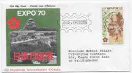 Enveloppe Premier Jour -Exposition International D'Osaka 16-03-1970  Monte-Carlo Timbre Monaco (circulé) - Usados