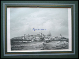 CHRISTIANSÖ (Christiansö), Gesamtansicht Vom Meer Aus Gesehen, Lithographie Mit Tonplatte Von Alexander Nay Nach C. Fred - Lithografieën