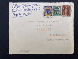 LETTRE Par Avion Pour La MARTINIQUE (REDOUTE) TP CHERCHEL 12F + ORAN 2F + 1F OBL.6-2 1953 ALGER PLATEAU SAULIERE - Brieven En Documenten