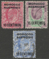 Morocco Agencies (Spanish Currency). 1907-12 KEVII, 10c, 15c, 25c Used SG 113, 114a, 116. M5078 - Morocco Agencies / Tangier (...-1958)