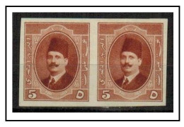 EGYPT - 1923 5m Chestnut Brown,King Fuad I, IMPERFORATE Proof Pair (**) VERY RARE - Nuovi