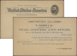 USA Vers 1890. Entier Postal, Carte Repiquée. Fischer Mills, Thé, Café, épices - Other & Unclassified