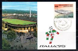 ITALIA 90 REPUBBLICA ITALY REPUBLIC 1990 COPPA DEL MONDO DI CALCIO STADIO COMUNALE FI L. 450 MAXI MAXIMUM CARD CARTOLINA - Cartes-Maximum (CM)