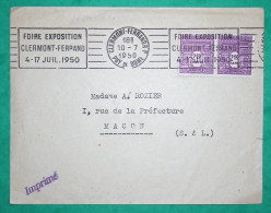 N°626 PAIRE ARC DE TRIOMPHE FLIER FOIRE EXPOSITION CLERMONT FERRAND PUY DE DOME TARIF IMPRIME POUR MACON 1950 FRANCE - 1944-45 Triomfboog