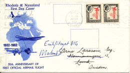 Rhodesia & Nyasaland FDC 30th Anniversary Of First Official Airmail Flight With Cachet - Rhodesia & Nyasaland (1954-1963)