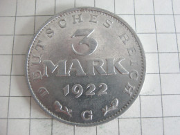 Germany 3 Mark 1922 G - 3 Mark & 3 Reichsmark