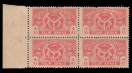 India UNITED PROVINCES ENTERTAINMENT TAX Block Of 4 Fish Archery MNH - Autres & Non Classés