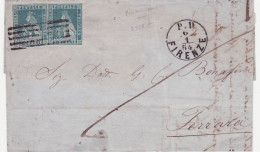 Italy Firenze Florence Tuscany Lovely Cover With 2 Blue Stamp Definitives For Ferrara 1854 - Toscane