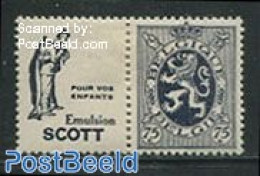 Belgium 1929 75c + Scott Pour Vos Enfants Tab, Mint NH - Ongebruikt