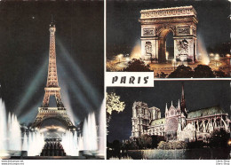 Paris Illuminé - 1970 - Tour Eiffel - Notre Dame - Arc De Triomphe - Éditions Chantal - Paris Bei Nacht