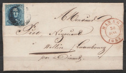 L. Datée 30 Janvier 1851 De Seneffe Affr. N°4 Càd MANAGE /30 JANV 1851 Pour WELLIN Par Dinant (au Dos : Càd T18 WELLIN) - 1849-1850 Medaillons (3/5)