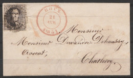 L. Affr. N°3 (pl 1) P160 Càd ROUX /21 AVR 1851 Pour Avocat à CHARLEROY (au Dos: Càd Arrivée CHARLEROI) - 1849-1850 Medaillons (3/5)