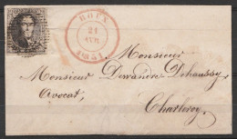 L. Affr. N°3 (pl 1) P160 Càd ROUX /21 AVR 1851 Pour Avocat à CHARLEROY (au Dos: Càd Arrivée CHARLEROI) - 1849-1850 Médaillons (3/5)