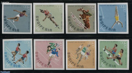 Albania 1968 Olympic Games Mexico 8v Imperforated, Mint NH, Nature - Sport - Horses - Football - Olympic Games - Swimm.. - Zwemmen