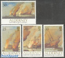 Alderney 1992 Battle Of La Hogue 4v, Mint NH, Transport - Fire Fighters & Prevention - Ships And Boats - Art - Paintings - Sapeurs-Pompiers