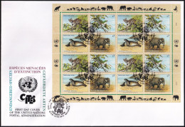 UNO WIEN 1994 Mi-Nr. 162/65 FDC Kleinbogen Gefährdete Arten - FDC