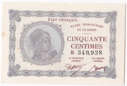 50 Centimes Mines Domaniales De La Sarre, Série B N° 349938 , Pas Circulé, Avec Son Craquant D’origine - 1947 Sarre