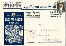 RAVENNA - CARTOLINA COMMERCIALE "GIORGIONI MENOTTI" DEPOSITO CARTE DA GIOCO GIUSEPPE CASSINI BRESCIA - 1938 - Ravenna