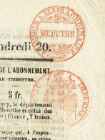 54 MEURTHE ET MOSELLE NANCY L'Impartial Du 20/04/1855 Droit Fiscal/postal De Timbre De 3 C Rouge Journal Complet SUP - Newspapers