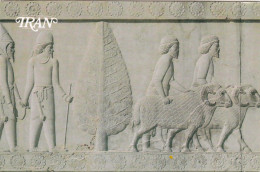 IRAN. TEHERAN ( ENVOYE DE). SHIRAZ " RELIEFS ON A STAIRWAY OF PERSEPOLIS  ". ANNEE 2000 + TEXTE + TIMBRES - Iran