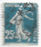 FRANCE N° 140 25C BLEU TYPE SEMEUSE CAMEE ANNEAU LUNE SOUS LES CHEVEUX OBL - Used Stamps