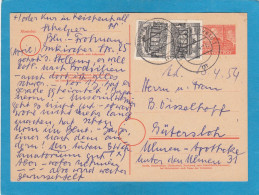 GANZSACHE MIT ZUSATZFRANKATUR AUS BERLIN - FROHNAU NACH GÜTERSLOH,1954. - Postales - Usados