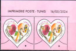 2024-Tunisie- Fête Des Mères -Femme- Enfant- Rose- Papillon- Mains- En Paire 2v Coin Daté   -.MNH****** - Vlinders