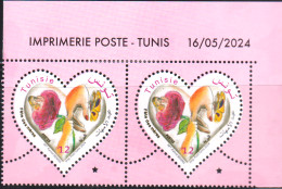 2024-Tunisie- Fête Des Mères -Femme- Enfant- Rose- Papillon- Mains- En Paire 2v Coin Daté   -.MNH****** - Fête Des Mères