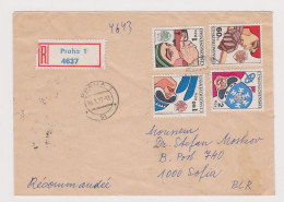 Czechoslovakia 1970s Registered Cover W/Topic Stamps Mi#2356/2359 Set Winter Spartakiad, Giraffe, Sent To Bulgaria /934 - Lettres & Documents