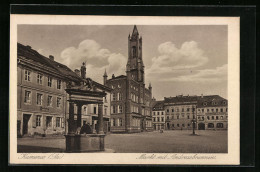 AK Kamenz /Sa., Markt Mit Bäckerei Und Andreasbrunnen  - Kamenz