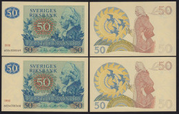 Schweden - Sweden Paar 50 Kronen 1986 AUNC (1-) Pick 53d Running Numbers - Zweden