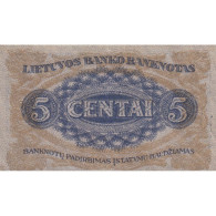 BILLET LITHUANIE 5 CENTAI 1922 SERIJA F PICK 9a GRADE XF - Litouwen