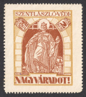 1920 ERDÉLY Transylvania NAGYVÁRAD ORADEA Hungary Romania Revisionism CINDERELLA VIGNETTE LABEL Ladislaus KING Cathedral - Transylvania