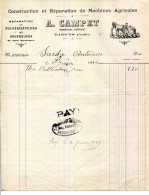 FACTURE.11.AUDE.BADENS.CONSTRUCTION & RÉPARATION DE MACHINES AGRICOLES.A.CAMPET MARÉCHAL-FERRANT. - Old Professions