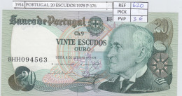 BILLETE PORTUGAL 20 ESCUDOS 1978 P-176b.2  - Otros – Europa