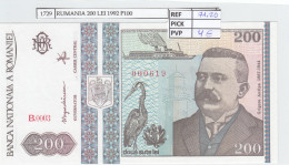 BILLETE RUMANIA 200 LEI 1992 P-100a N01729 - Nº Bajísimo 000415 - Other - Europe