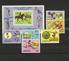 Liberia 1976 Olympic Games Montreal, Equestrian, Athletics, Sailing Etc. Set Of 6 + S/s MNH - Ete 1976: Montréal