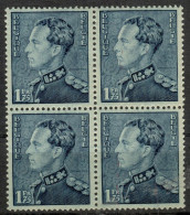 BELGIE 1936 - LEOPOLD III - BLOK 4 X N° 430 - MNH** - 1936-51 Poortman