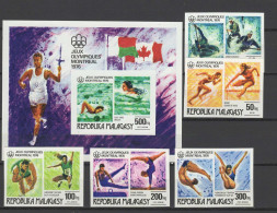 Malagasy - Madagascar 1976 Olympic Games Montreal, Swimming, Athletics Etc. Set Of 5 + S/s Imperf. MNH -scarce- - Sommer 1976: Montreal