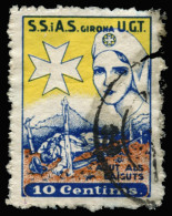 GIRONA. S.S. I A.S. UGT. Ajut Als Caiguts. 10 Cts. Color Castaño, Azul Y Amarillo. Allepuz Nº 7.  - Verschlussmarken Bürgerkrieg