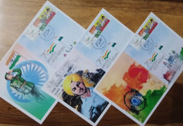 Gandhi Bose Bhagat Singh Cmplt Set Of Fdc India Indien Inde 2023 - Briefe U. Dokumente