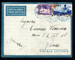 SOMALIA ITALIANA, BUSTA 1936, SASS. 221 + PA 21, AFGOI X RENDE, COSENZA, RARO - Somalia