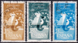1955 - ESPAÑA - CENTENARIO DEL TELEGRAFO - EDIFIL 1180,1181,1182 - SERIE COMPLETA - Gebraucht