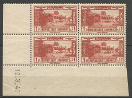 GRAND LIBAN  PA Bloc De 4 N° 66 Coin Daté 12.3.40 NEUF**  SANS CHARNIERE NI TRACE  / Hingeless  / MNH - Luftpost