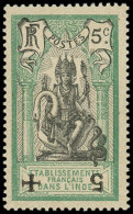 * INDE FRANCAISE - Poste - 45Cc, Surcharge Noire Renversée, Signé Calves: 5c. Vert Et Noir - Ungebraucht