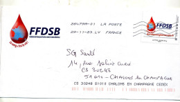 Lettre Flamme  Chiffree Index LV Sur Timbre à Moi Don Du Sang Entete Federation Tournee Facteur - Brieven En Documenten