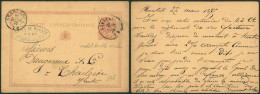 EP Au Type 5ctm Mauve Obl Double Cercle "Herstal" > Charleroi - Briefkaarten 1871-1909